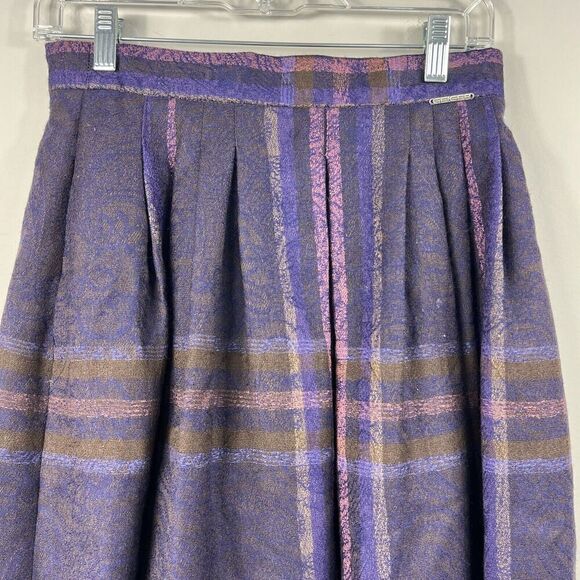 Geiger Austria Vintage Long Pleated Wool Midi Skirt Size 38 Purple Plaid - Picture 2 of 16